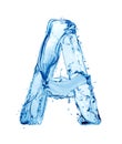 Latin letter A made of water splashes, isolated on a white background