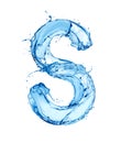 Latin letter S made of water splashes, isolated on a white background