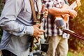 Latin musicians playing percussion instrument and guitar at the street in Mexico Royalty Free Stock Photo