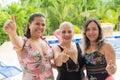 Senior Women Friends Portrait At Swimming Pool Royalty Free Stock Photo