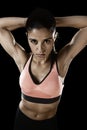 Latin sport woman posing in fierce and badass face expression w