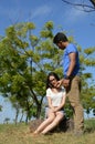 Latin teen couple with emotions, outdoors Royalty Free Stock Photo