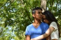 Latin teen couple with emotions, outdoors Royalty Free Stock Photo