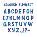 Latin typeface or creative english alphabet made of blue and purple adhesive tape. Collection of stylized letters Royalty Free Stock Photo