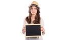 Latin woman holding chalkboard. Royalty Free Stock Photo