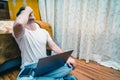 Latin young man working from home, teleworking Royalty Free Stock Photo