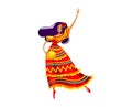 Latina dancer in colorful traditional dress enjoying folk dance. Joyful expression, festive outfit with floral accent