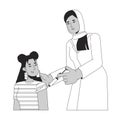 Latina student vaccination female doctor black and white 2D line cartoon characters