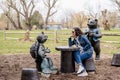 TORONTO ISLAND, ONTARIO, CANADA - APRIL 25, 2021: LATINA WOMAN AT FRANKLIN`S CHILDREN GARDEN ON TORONTO ISLAND.