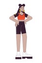 Latina woman in workout clothes flat line color vector character Royalty Free Stock Photo