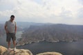 Latino adult man at the viewpoint of the Zimapan dam in Mexico