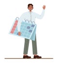 Latino-american businessman with a calendar. Character wearing