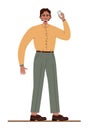 Latino-american businessman with mobile phone. Character wearing business