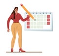 Latino-american businesswoman with a calendar. Character wearing