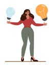 Latino-american businesswoman with a light bulb. Idea concept, thinking