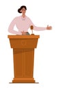 Latino-american businesswoman standing behind a lectern. Character wearing