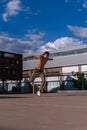 A Latino boy about to jump off an abandoned site. Boy practicing parkour in an esplanade. Hispanic young man about to do a stunt Royalty Free Stock Photo