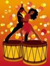 Latino couple dancing on bongos