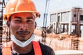 Latino indigenous blue collar worker in the construction of a work