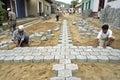 Latino road pavers working in a street, Nicaragua Royalty Free Stock Photo