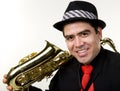 Latino Saxophone Player Isolated on White Royalty Free Stock Photo