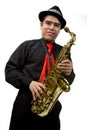 Latino Saxophone Player Isolated on White Royalty Free Stock Photo