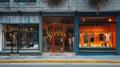 a Latinoamerica facade adorned with three stores, each featuring large glass display cases showcasing their merchandise.