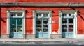 a Latinoamerica facade adorned with three stores, each featuring large glass display cases showcasing their merchandise.