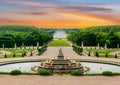 Latona fountain and Versailles park landscape at sunset, Paris suburbs, France Royalty Free Stock Photo