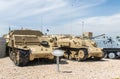 Army ambulances mounted on tank tracks are on the Memorial Site near the Armored Corps Museum in Latrun, Israel Royalty Free Stock Photo