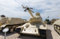 Tank with a broken barrel after the shot is on the Memorial Site near the Armored Corps Museum in Latrun, Israel