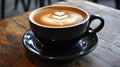 Latte Art Coffee Cup on Wooden Table - Espresso Drink with Foam Design Royalty Free Stock Photo