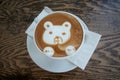 Latte art cartoon bear face of hot cappuccino coffee