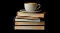 Latte art coffee cup on stack of vintage books Royalty Free Stock Photo