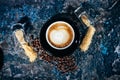 Latte art on cups of coffee at bar, pub or restaurant Royalty Free Stock Photo