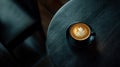 Cappuccino with Latte Art Leaf Pattern on Dark Wood Table Royalty Free Stock Photo