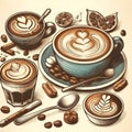 Latte art vintage sketch Royalty Free Stock Photo