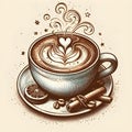 Latte art vintage sketch Royalty Free Stock Photo