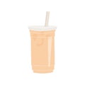 Latte or cappuccino iced coffee in transparent plastic cup and straw. Milk tea asian takeaway. Colored flat vector Royalty Free Stock Photo