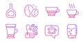 Latte, Cognac bottle and Mint bag icons set. Bombon coffee, Espresso and Coffee beans signs. Vector