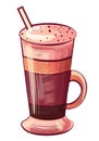 Drawing Coffee in Glass with Tube, Latte Vector