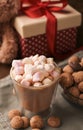 latte, espresso with milk and marshmallows. Festive drink. Dutch holiday Sinterklaas. kruidnoten cookies sweets Royalty Free Stock Photo