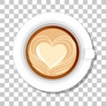 Latte heart coffee in a cup top view isolated on transparent background Royalty Free Stock Photo