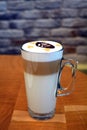 Latte Macchiato On Glass Cup On A Wooden Table Royalty Free Stock Photo