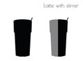 Latte with stirrer silhouette on white background