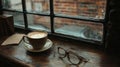 Cozy Coffee Break by Rainy Window with Book and Glasses Royalty Free Stock Photo