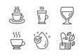 Latte, Wine glass and Espresso icons set. Tea cup, Water drop and Mint bag signs. Vector