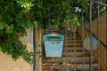 Lattice gate with an old vintage mailbox, against the background Royalty Free Stock Photo