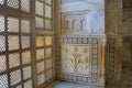 Lattice jali screen and decorated wall inside Taj Mahal, Agra, U