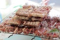 Lattice with pork, lamb and beef kebabs on the nature Royalty Free Stock Photo